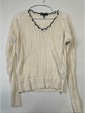 Maje textured cream & black border wool blend sweater, size 3 (Large)